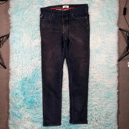 Navy Spoke Corduroy Trousers Slim Fit - 34W
