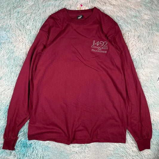 Vintage 90s Burgundy 1492 Movie Promo T Shirt Long Sleeve - XL