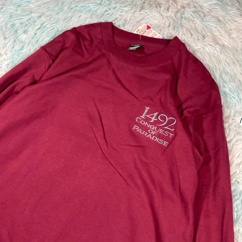 Vintage 90s Burgundy 1492 Movie Promo T Shirt Long Sleeve - XL