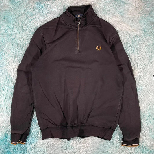 Black Fred Perry 1/4 Zip Sweatshirt - Large