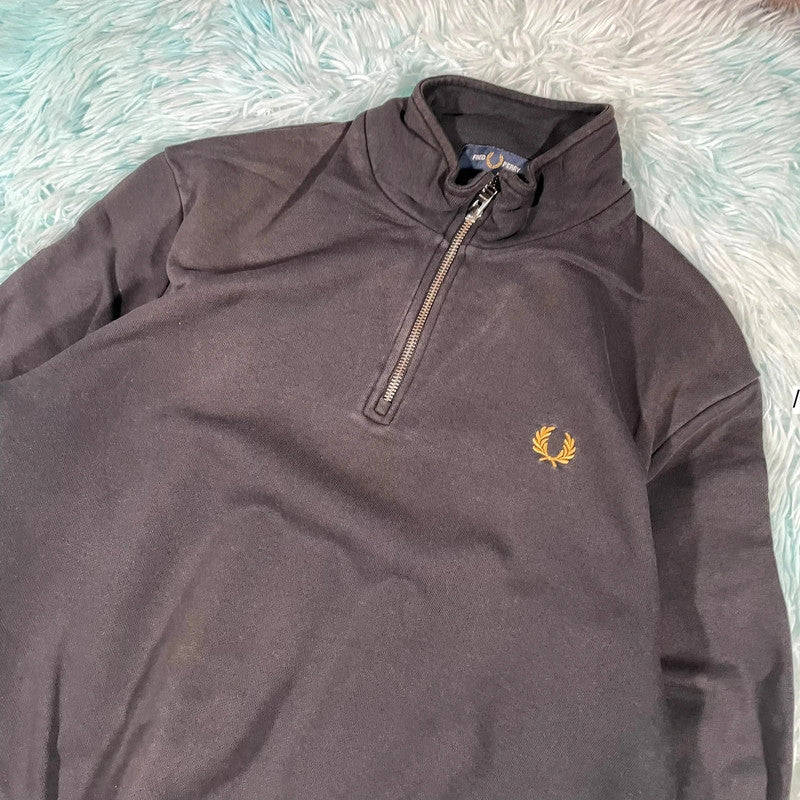 Black Fred Perry 1/4 Zip Sweatshirt - Large