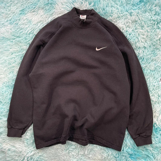 Vintage 90s Black Nike Sweatshirt Mock Neck - Medium