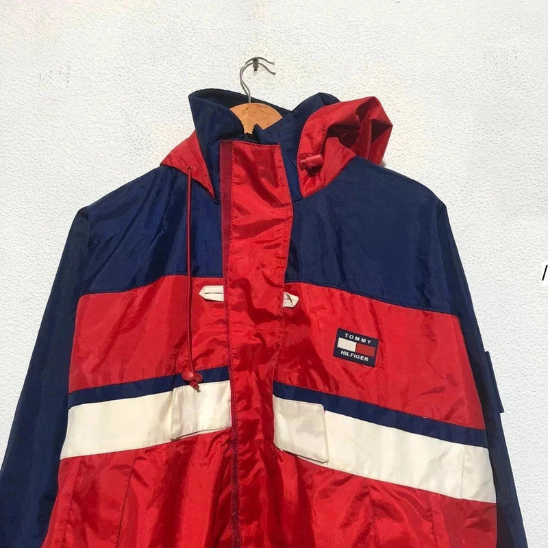 Vintage 90s Tommy Hilfiger Raincoat Jacket Embroidered Spellout - Large