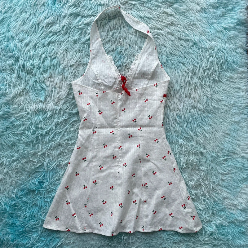 Vintage 70s Style Cherry print Halter Neck Top - Medium