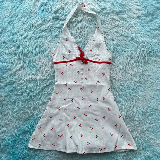 Vintage 70s Style Cherry print Halter Neck Top - Medium