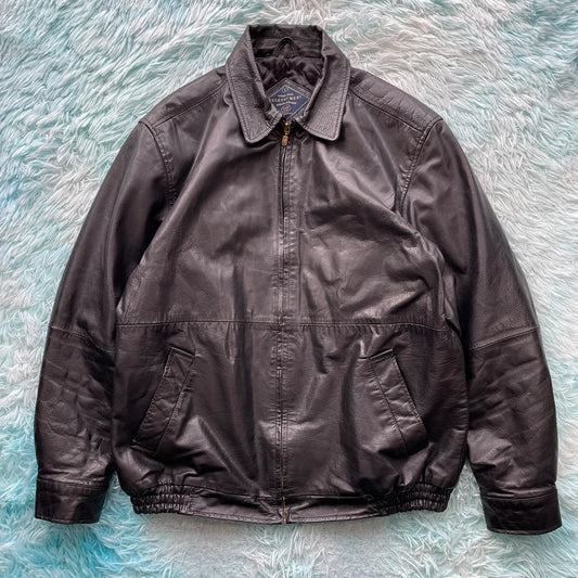 Vintage 90s Black Boxy Leather Jacket - Large