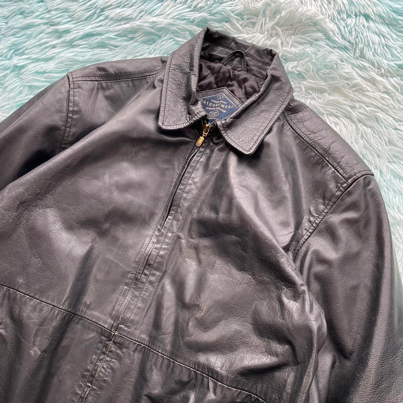 Vintage 90s Black Boxy Leather Jacket - Large