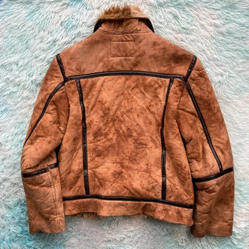Vintage Y2K Brown Energie Faux Fur Sheepskin Jacket - Large