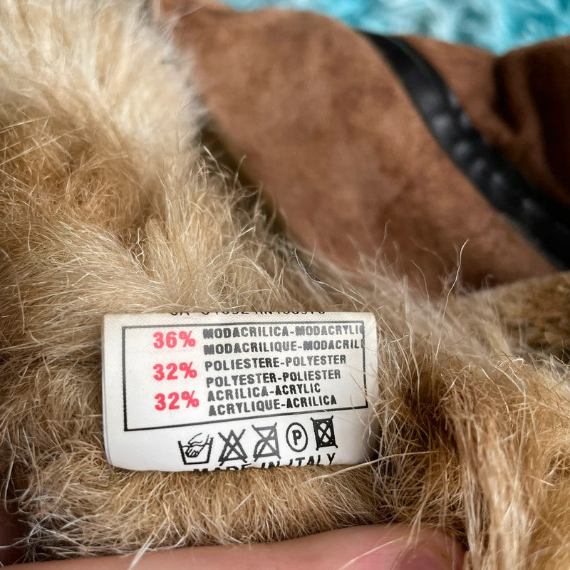 Vintage Y2K Brown Energie Faux Fur Sheepskin Jacket - Large