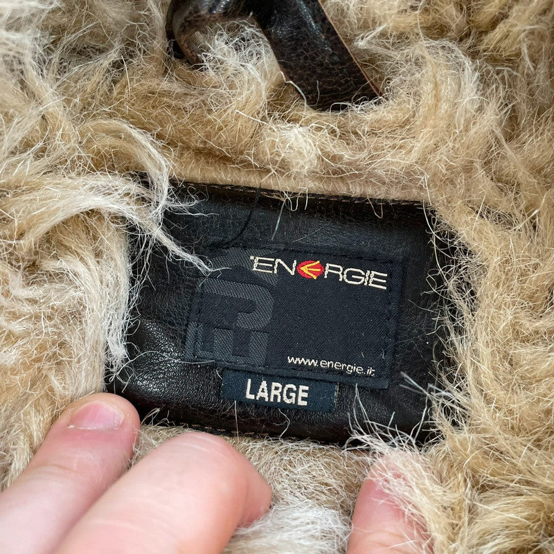 Vintage Y2K Brown Energie Faux Fur Sheepskin Jacket - Large