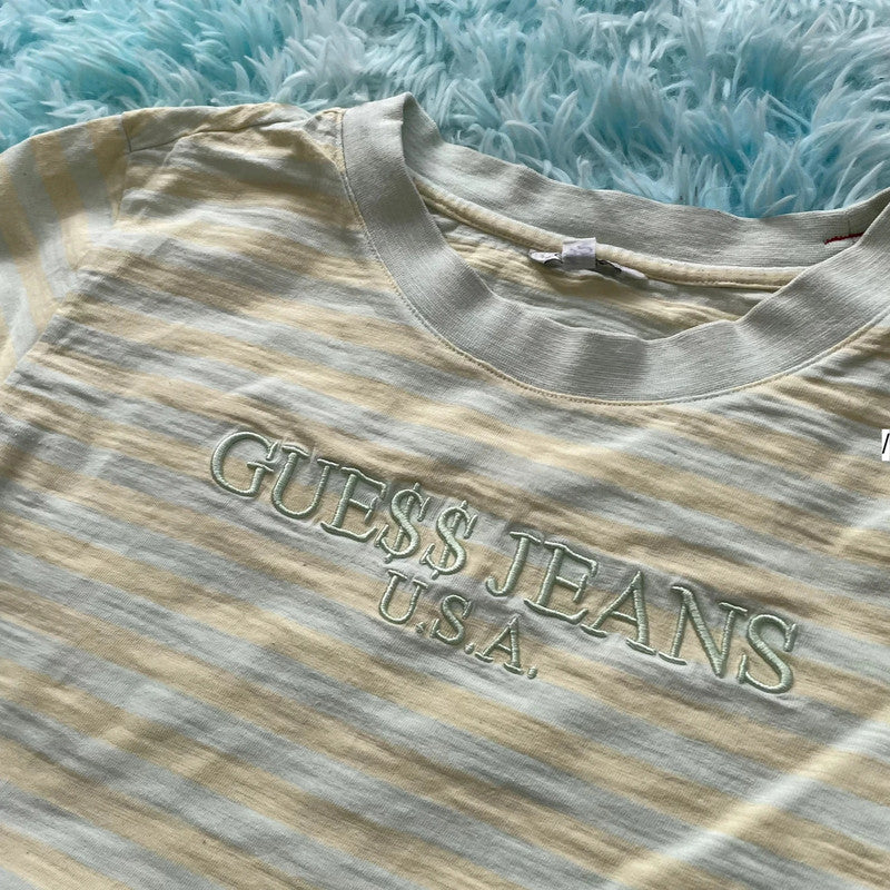 Yellow & Blue Striped Guess A$AP Rocky Cropped T Shirt - XS