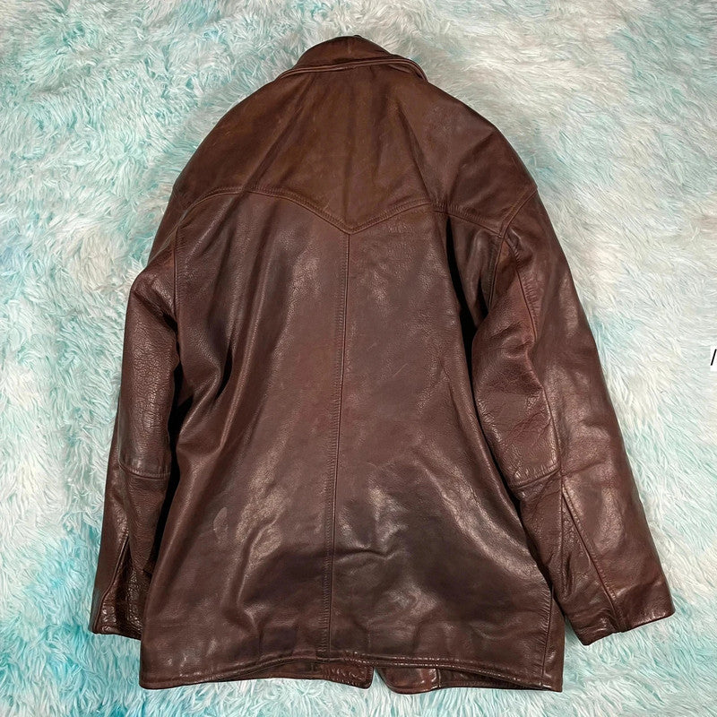 Vintage 90s Brown Leather Jacket Button Up - XS