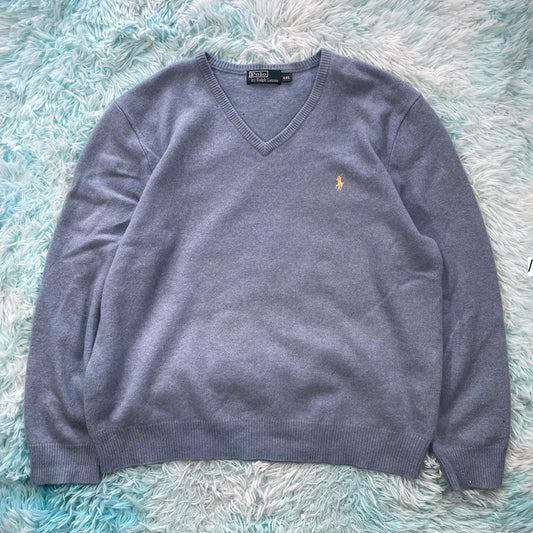 Light Blue Polo Ralph Lauren V Neck Jumper - XXL