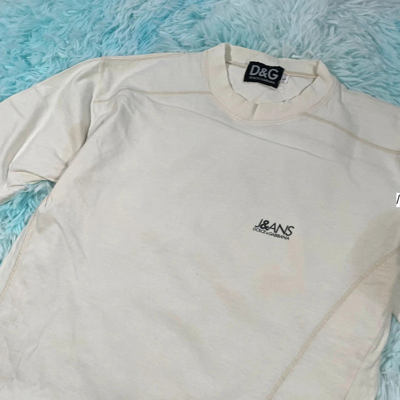 Vintage 90s Cream Dolce & Gabbana T Shirt - Large