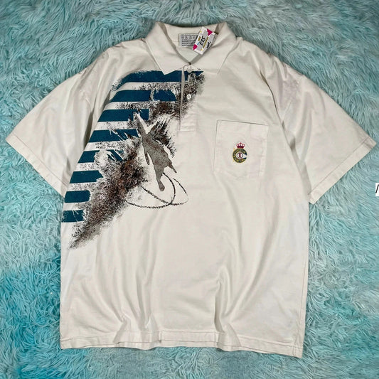Vintage 90s White Funky Boss Polo Shirt - XXL