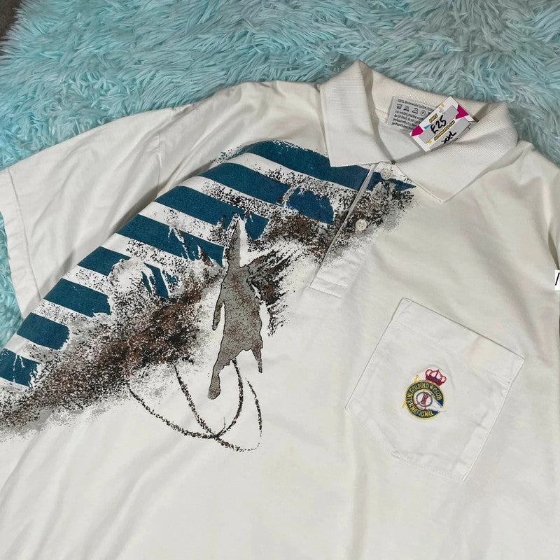 Vintage 90s White Funky Boss Polo Shirt - XXL