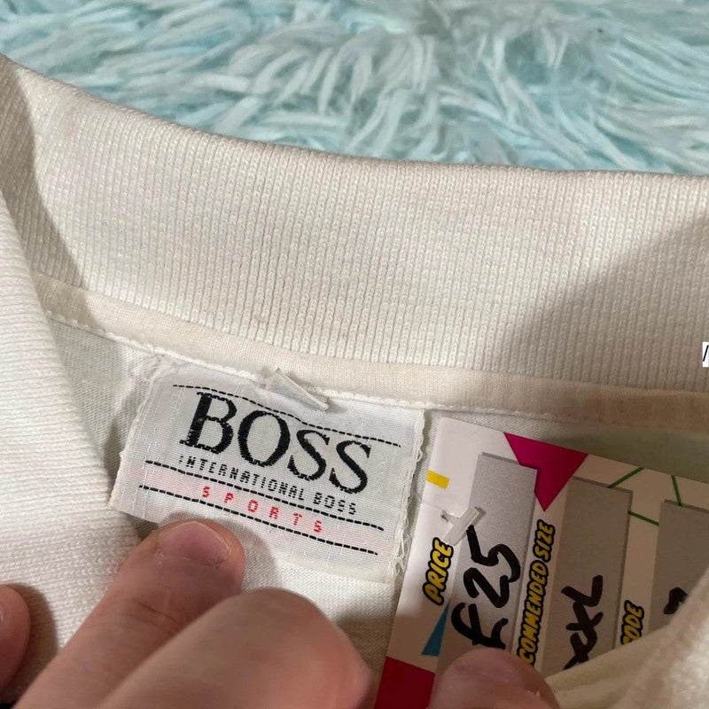 Vintage 90s White Funky Boss Polo Shirt - XXL