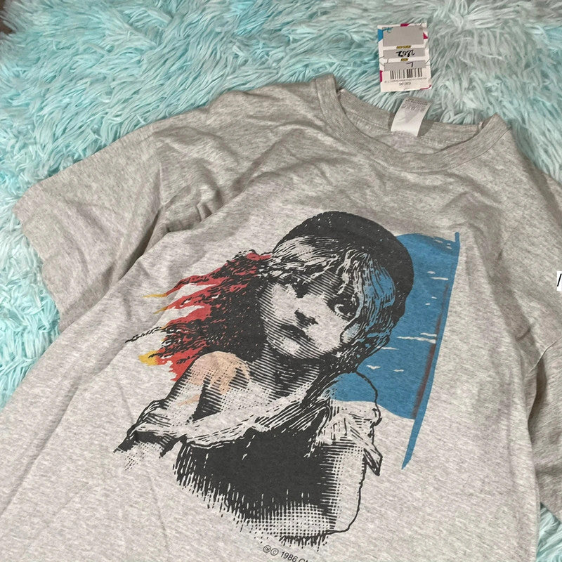 Vintage 90s Grey Les Miserablez Graphic T Shirt - Large