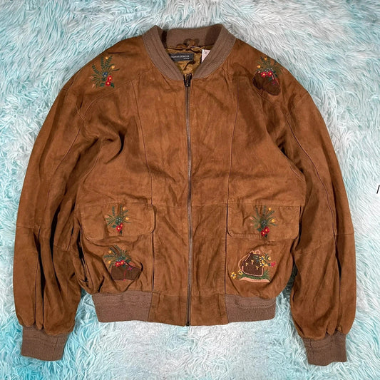 Vintage Brown Austrian Suede Leather Bomber Jacket - Small