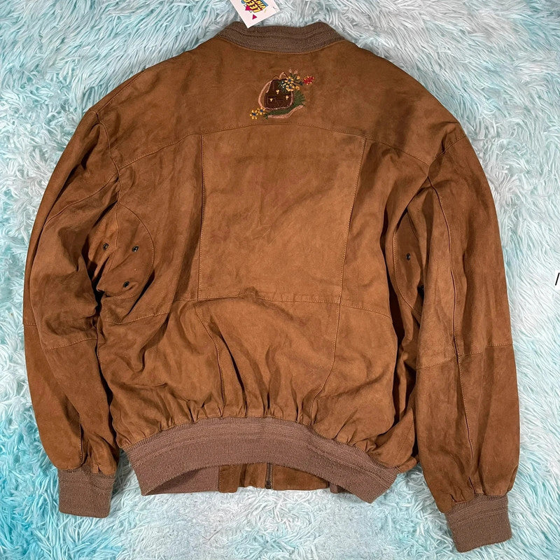 Vintage Brown Austrian Suede Leather Bomber Jacket - Small