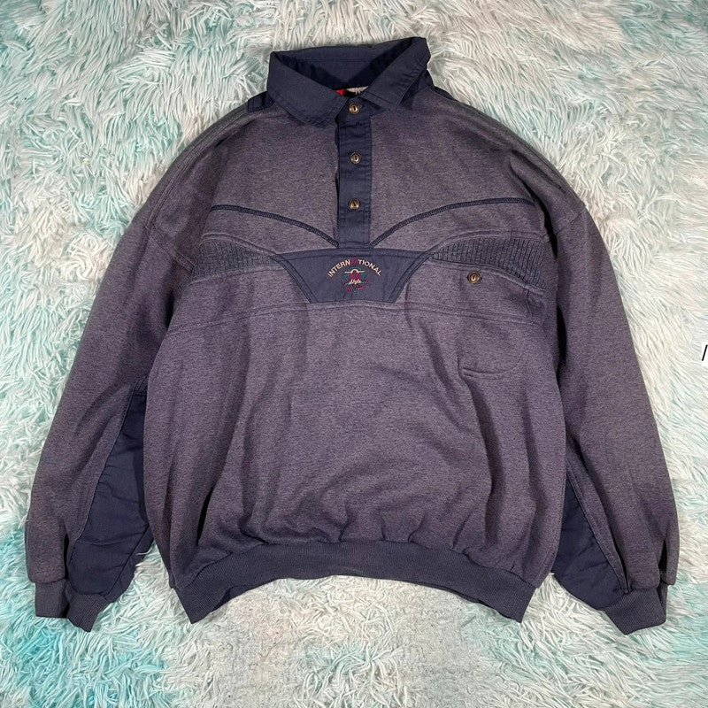 Vintage 90s Navy Collared Sweatshirt - Large