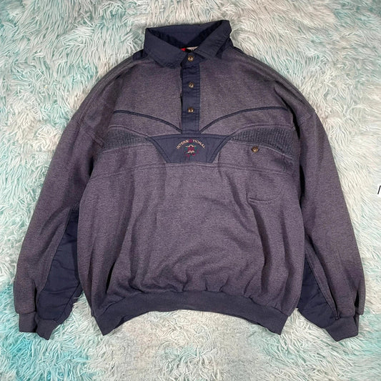 Vintage 90s Navy Collared Sweatshirt - Large