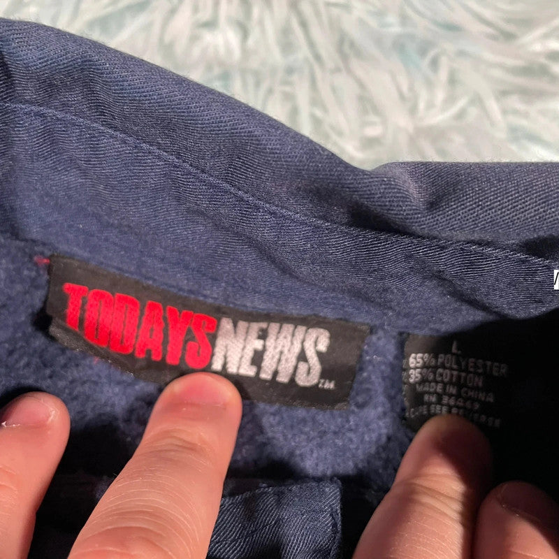 Vintage 90s Navy Collared Sweatshirt - Large