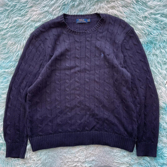 Navy Polo Ralph Lauren Cable Knit Jumper - Large