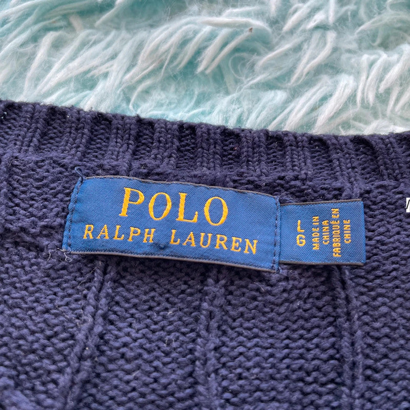 Navy Polo Ralph Lauren Cable Knit Jumper - Large