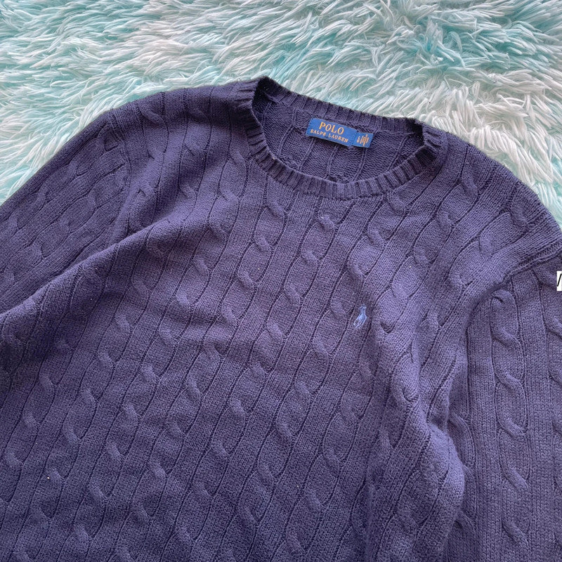 Navy Polo Ralph Lauren Cable Knit Jumper - Large