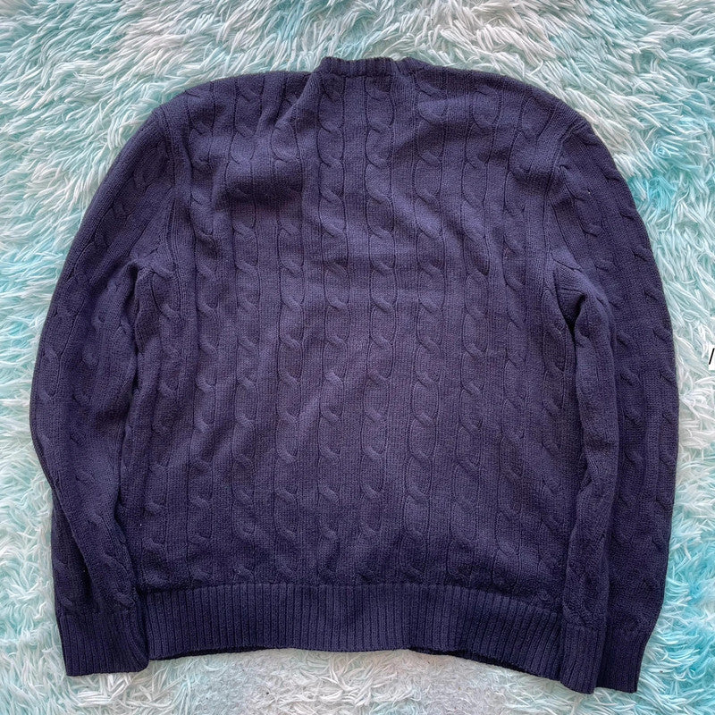 Navy Polo Ralph Lauren Cable Knit Jumper - Large
