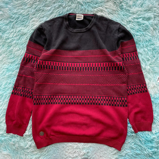 Red & Black Patterned Oxbow Knitted Jumper - XL