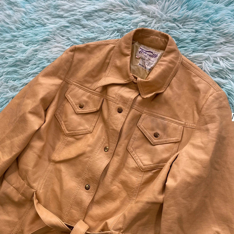 Vintage 70s Tan Brown Leather Jacket - Size 16