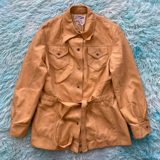 Vintage 70s Tan Brown Leather Jacket - Size 16