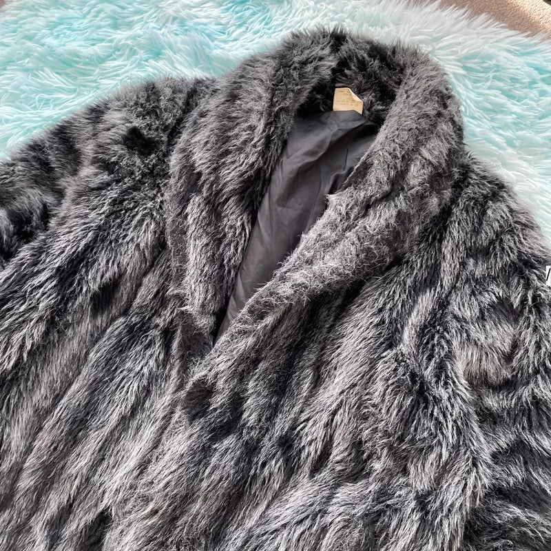 Vintage 90s Grey Faux Fur Jacket - Small