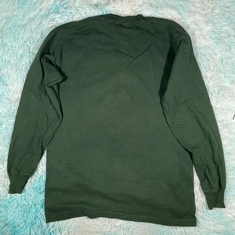Vintage 90s Dark Green Long Sleeve Graphic T Shirt - Largw
