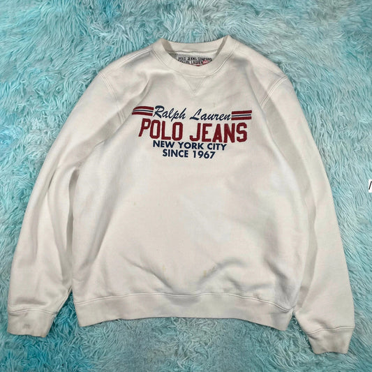 White Ralph Lauren Polo Jeans Sweatshirt Spellout - Large