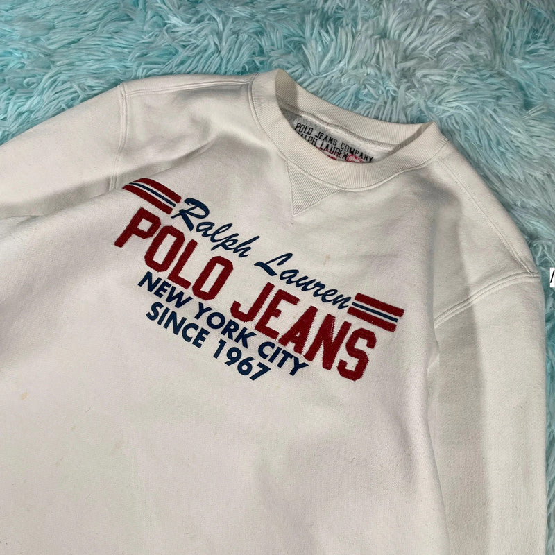 White Ralph Lauren Polo Jeans Sweatshirt Spellout - Large