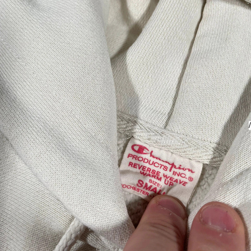 White Champion Reverse Weave Hoodie Plain - Small