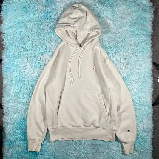 White Champion Reverse Weave Hoodie Plain - Small