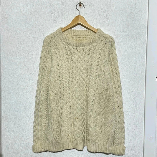 Vintage Cream Arran Knit Jumper Cable - Large