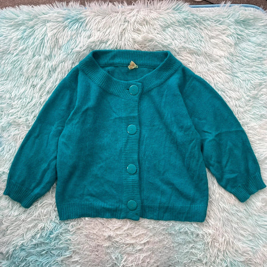 Vintage 80s Turquoise Blue Knitted Cardigan Top Shop - Size 12