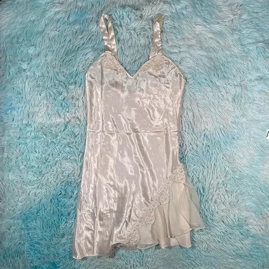 Vintage 90s White Silk Slip Dress - Size 10