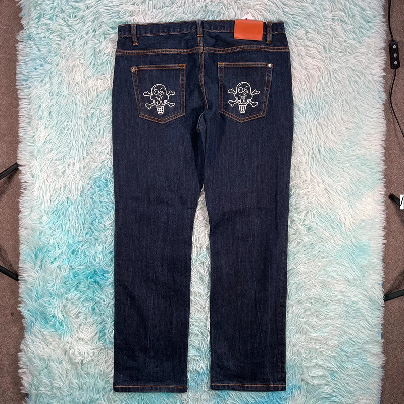 Navy Icecream Jeans Dog Print BBC - 38W 32L