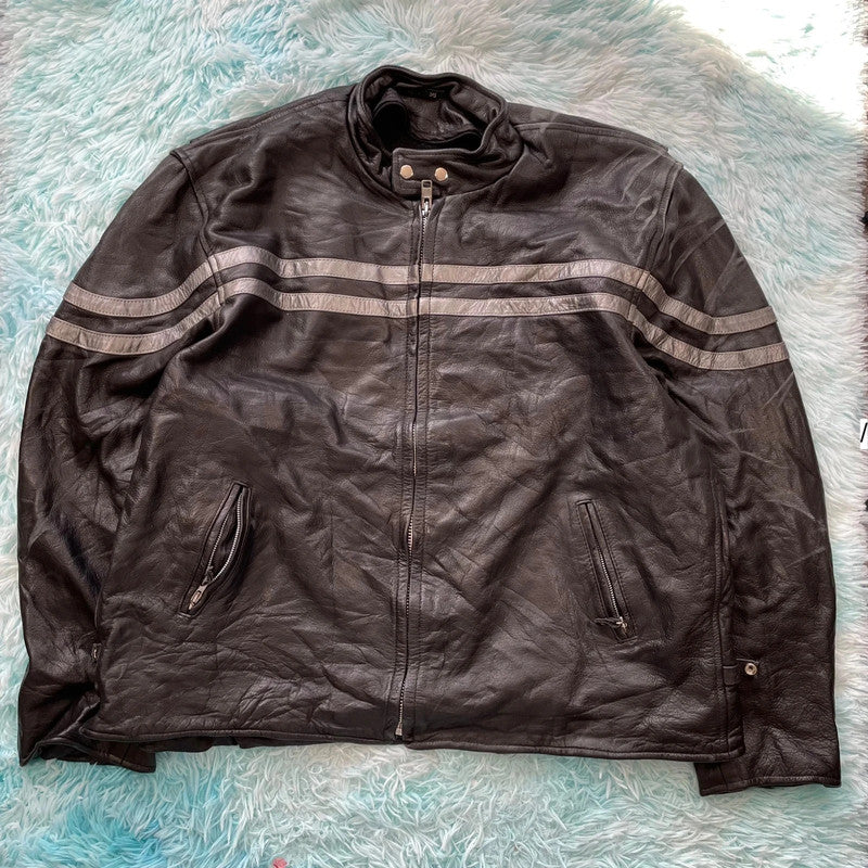 Vintage 90s Heavyweight Leather Biker Jacket - XXL