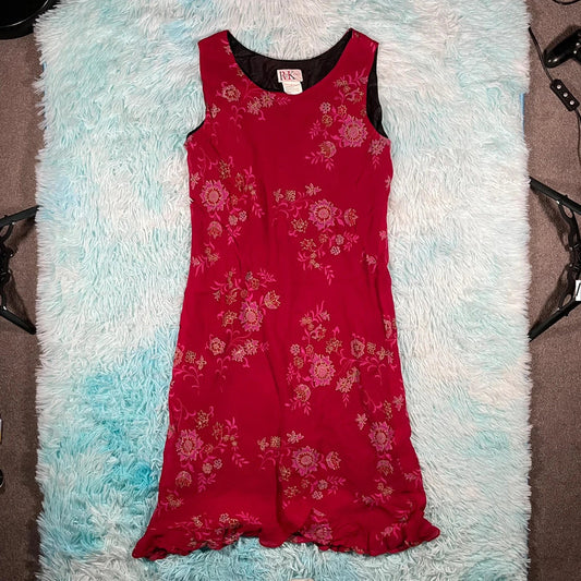 Vintage 90s Pink Floral Rayon Dress - Large