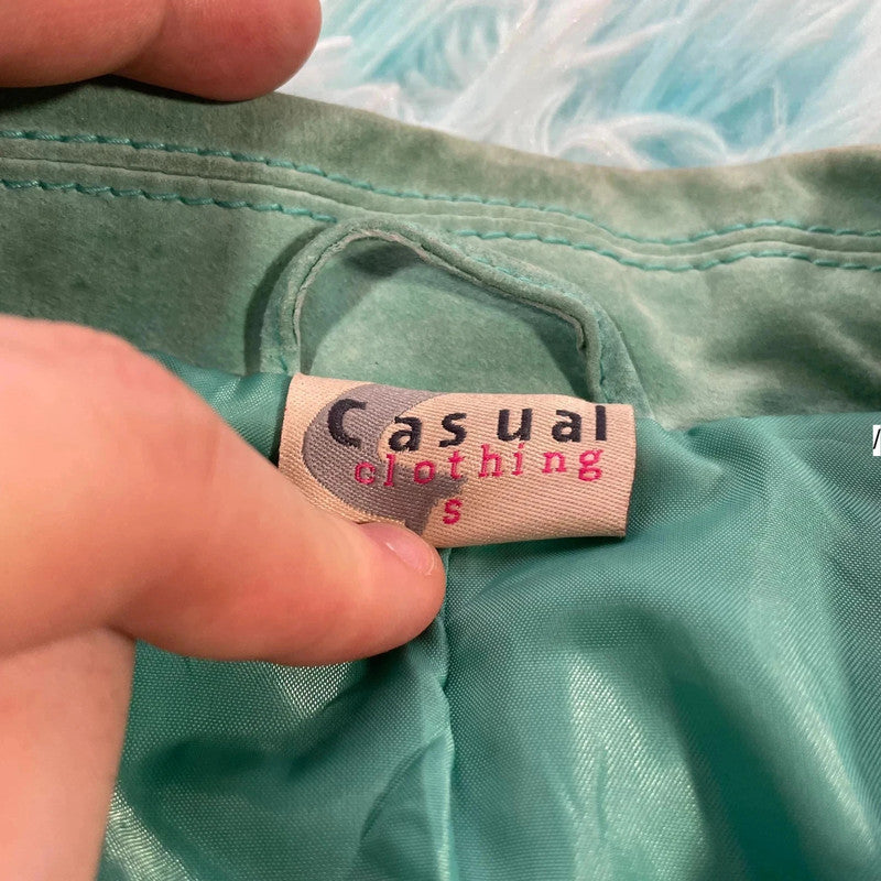 Vintage Y2K Mint Green Suede Leather Jacket - Womens Small