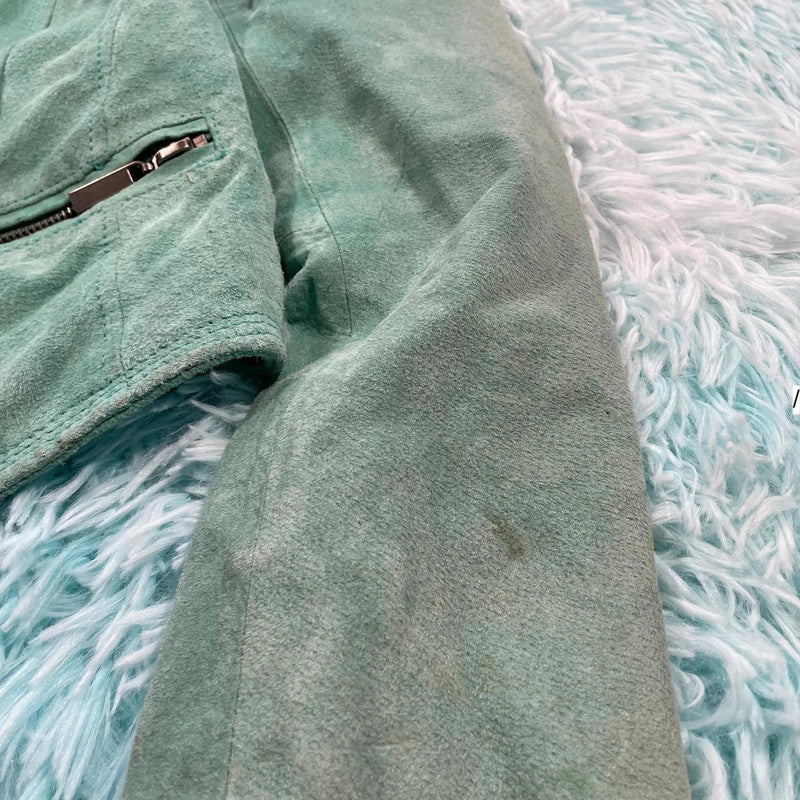 Vintage Y2K Mint Green Suede Leather Jacket - Womens Small