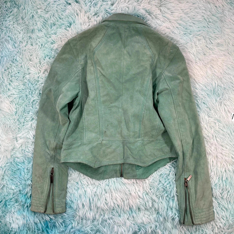 Vintage Y2K Mint Green Suede Leather Jacket - Womens Small