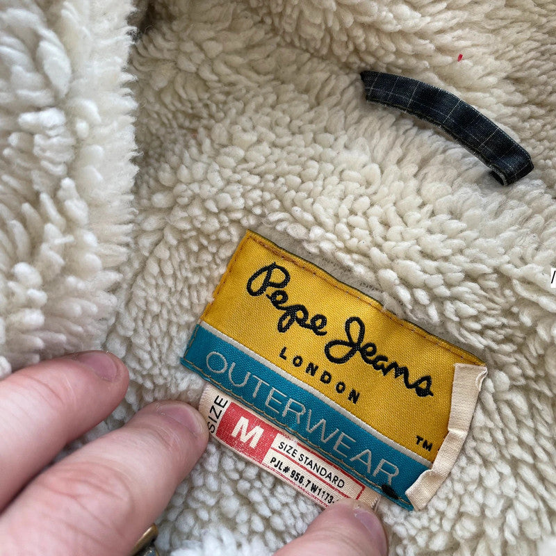 Vintage Y2K Grey Pepe Jeans Sherpa Fleece Jacket - Medium